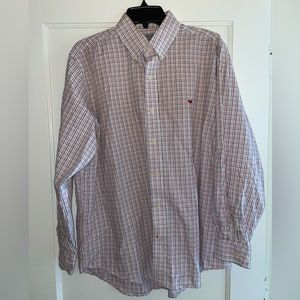 Mens Medium Southern Marsh Button Down - Red/Gray Stripe